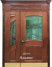 Дверь со стеклопакетом и ковкой с резьбой -  ДКС 61: 182 000 руб.